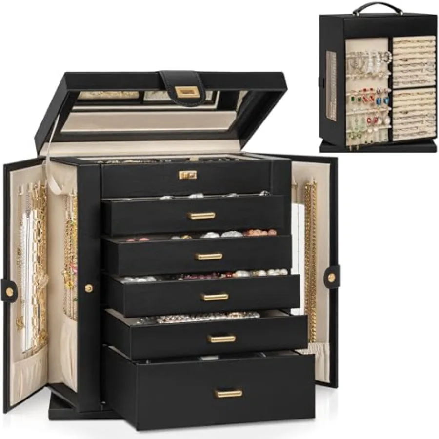 Jewelry Box 6-Tier Organizer Functional 360 Rotating Jewelry Storage Case for Women Girls Ring Necklace Earring Bracelet Holde