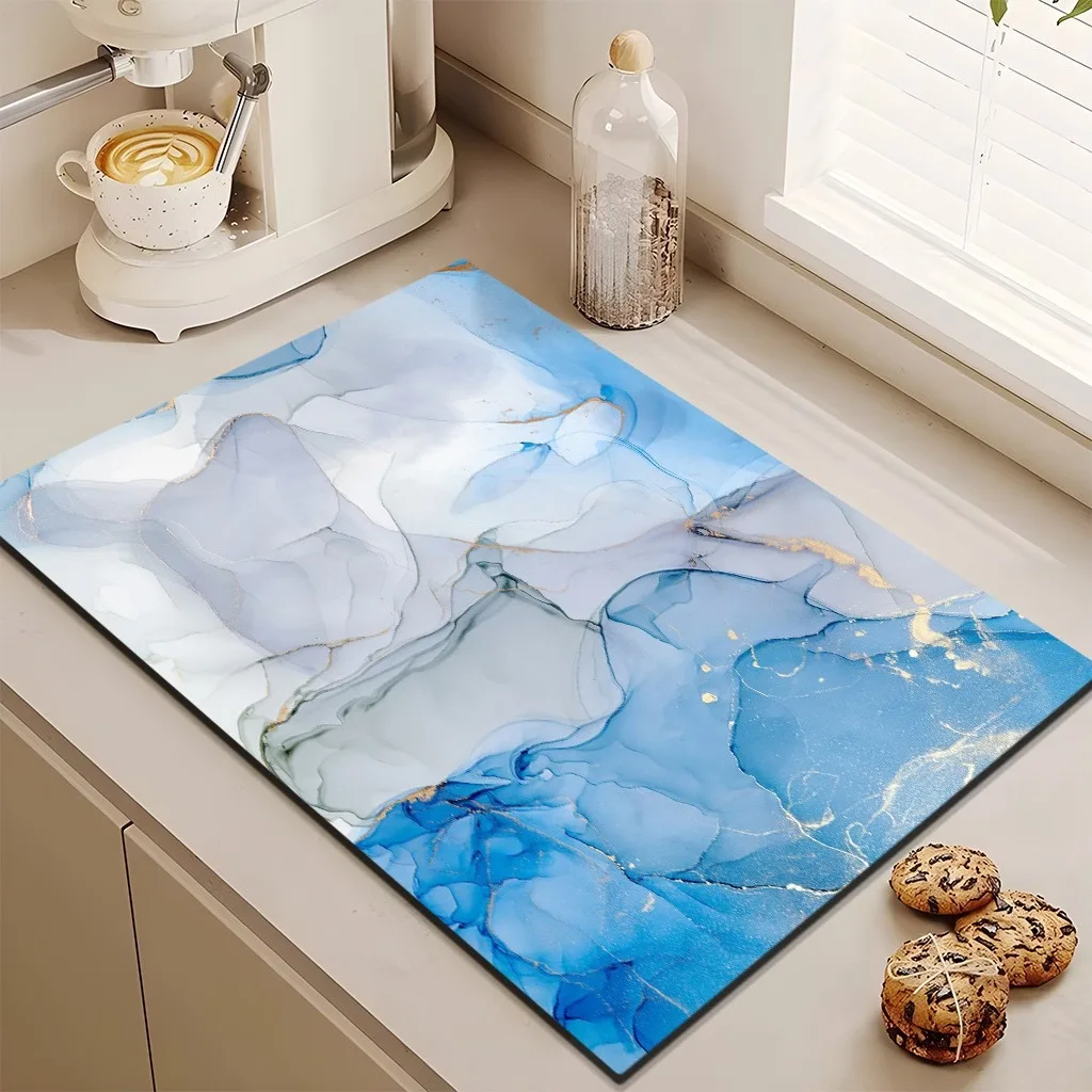 Marble Print Placemat Coffee Table Drying Pad Kitchen Absorb