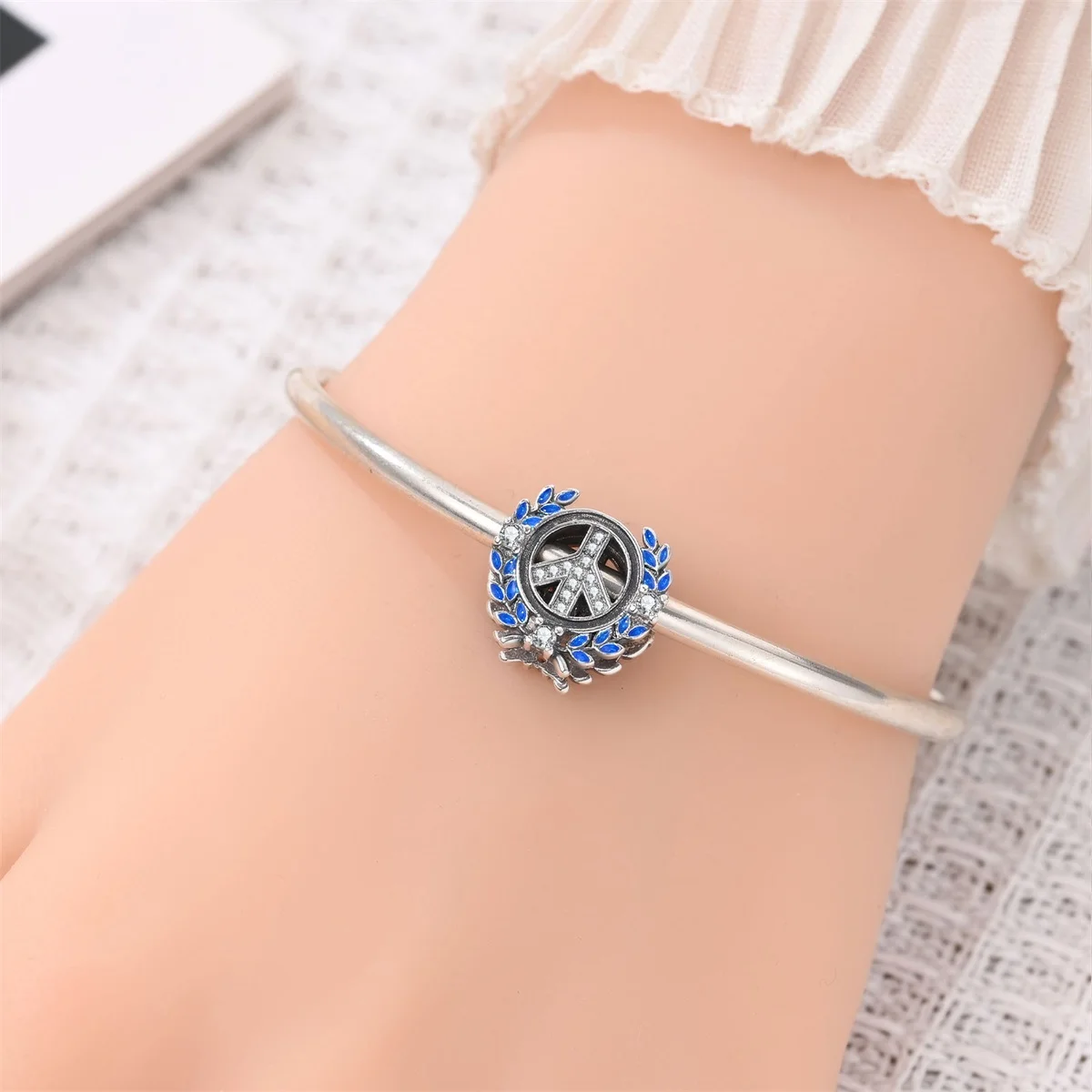 925 Sterling Silver Peace Charms Peace Sign Dove Heart Enamel Beads No More War Text Pendant Fit European Bracelet DIY Jewelry view 6