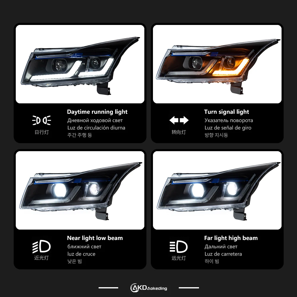 AKD تصفيف السيارة رئيس مصباح لشروليه كروز المصابيح الأمامية 2009-2016 كروز LED المصباح DRL Hid ثنائية زينون اكسسوارات السيارات