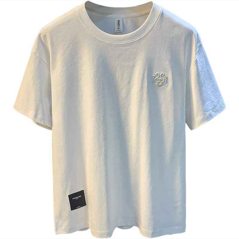 Elastic Breathable Short Sleeve T-shirt for Men 2025 New Summer Trendy Brand Loose Round Neck Casual Top