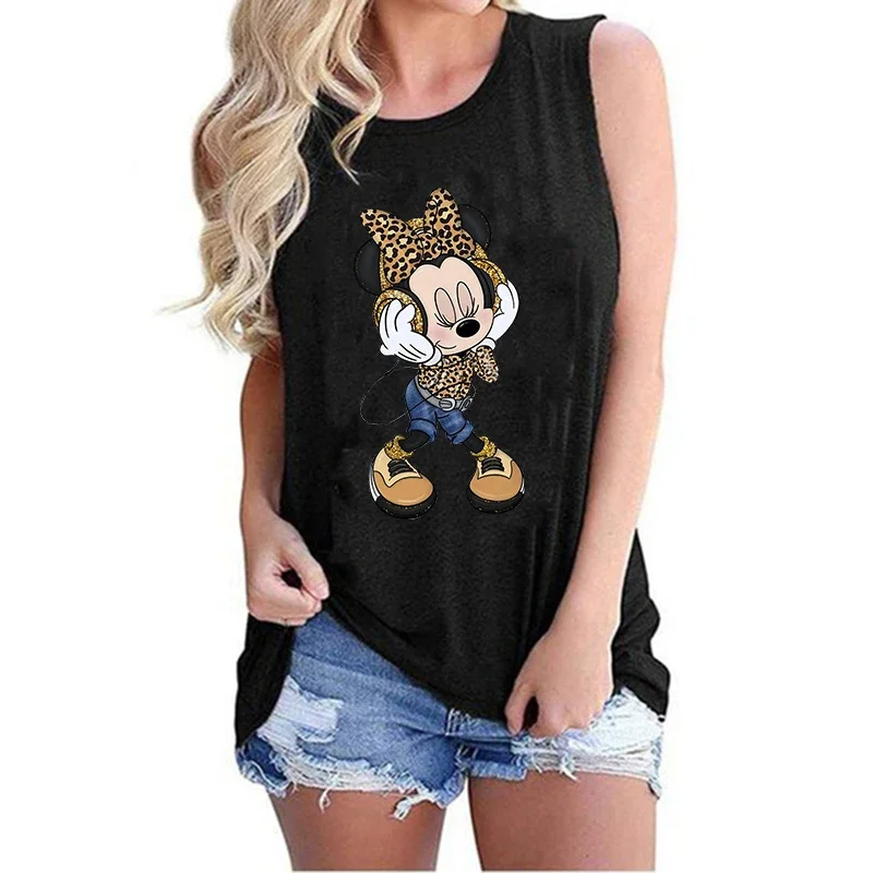 Y2k Tank Top Women T Shirt Minnie Mickey Mouse Printed T-Shirt Women\'s Clothing Kawaii Disney Print Vest T Shirt Fashion T-shirt