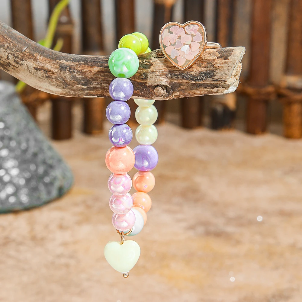 لطيف معكرون الملونة حبة سوار الحب قلادة الدائري للنساء والفتيات قابل للتعديل مطاطا سوار هدايا عيد الميلاد ارتداء اليومي