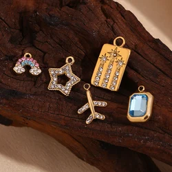 E.B.belle Lovely Sparkling Zircon Rainbow Key Plane Rectangular Color Glass charms for jewelry making diy Stainless steel charm