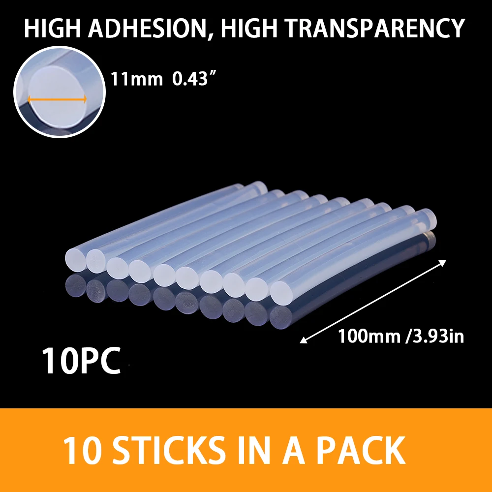 Hot Melt Glue Sticks 7mm x 100mm High Viscosity Transparent Adhesive Sticks for DIY Craft Home Repair & Packing 10pcs