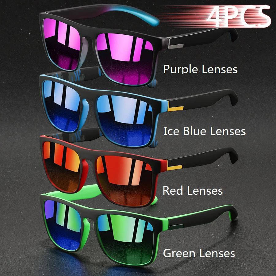 4PCS Mode Vintage Quadrat Sonnenbrille Männer Frauen Angeln Fahren Mann Luxus Marke Designer Sonnenbrille Anti-Glare Retro brillen – Detail 7