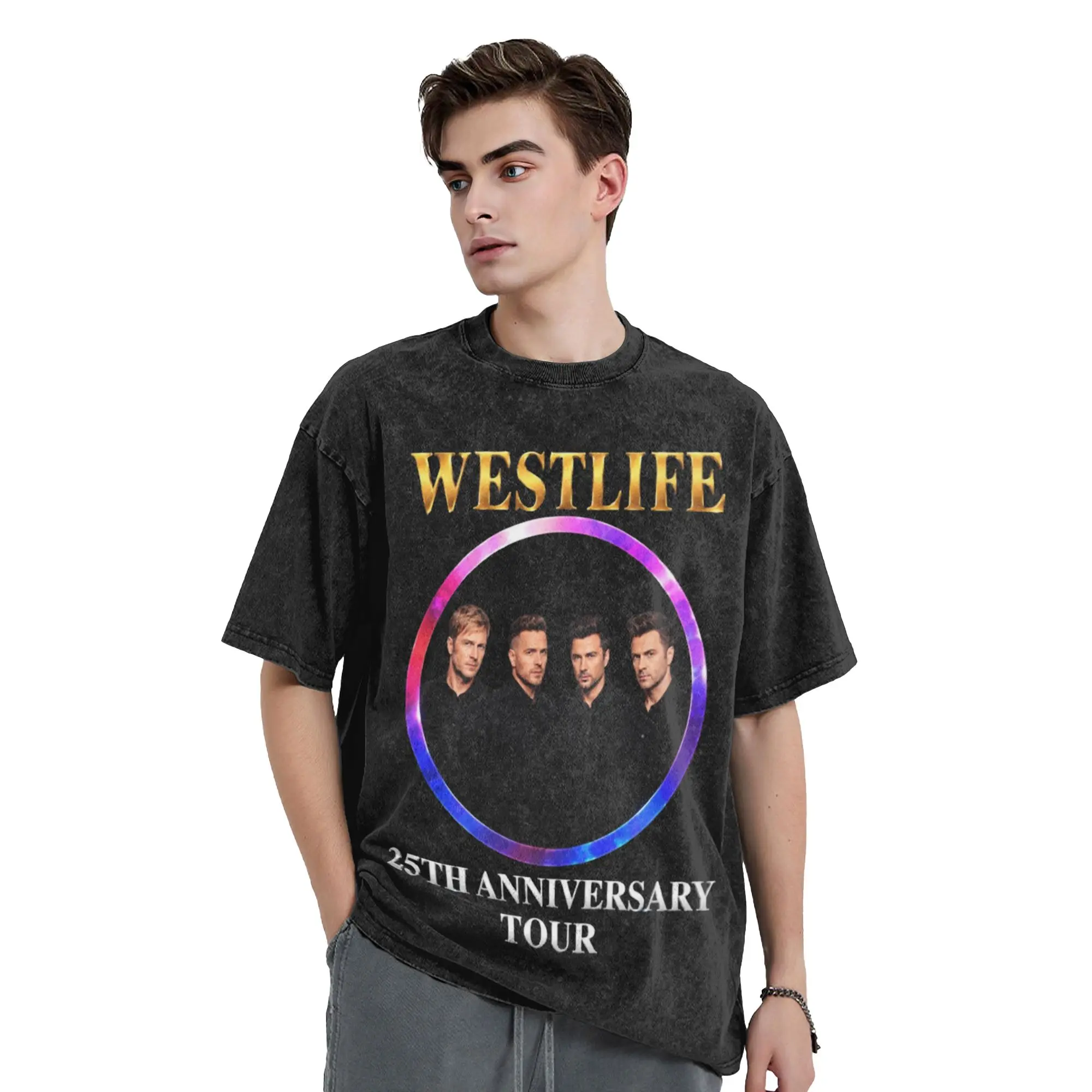 Men T-Shirt Westlife 25th Anniversary Tour 2026 Washed T-Shirts Trendy Cool  Summer Tees Y2K Fun Loose Cotton Clothing Gift Idea