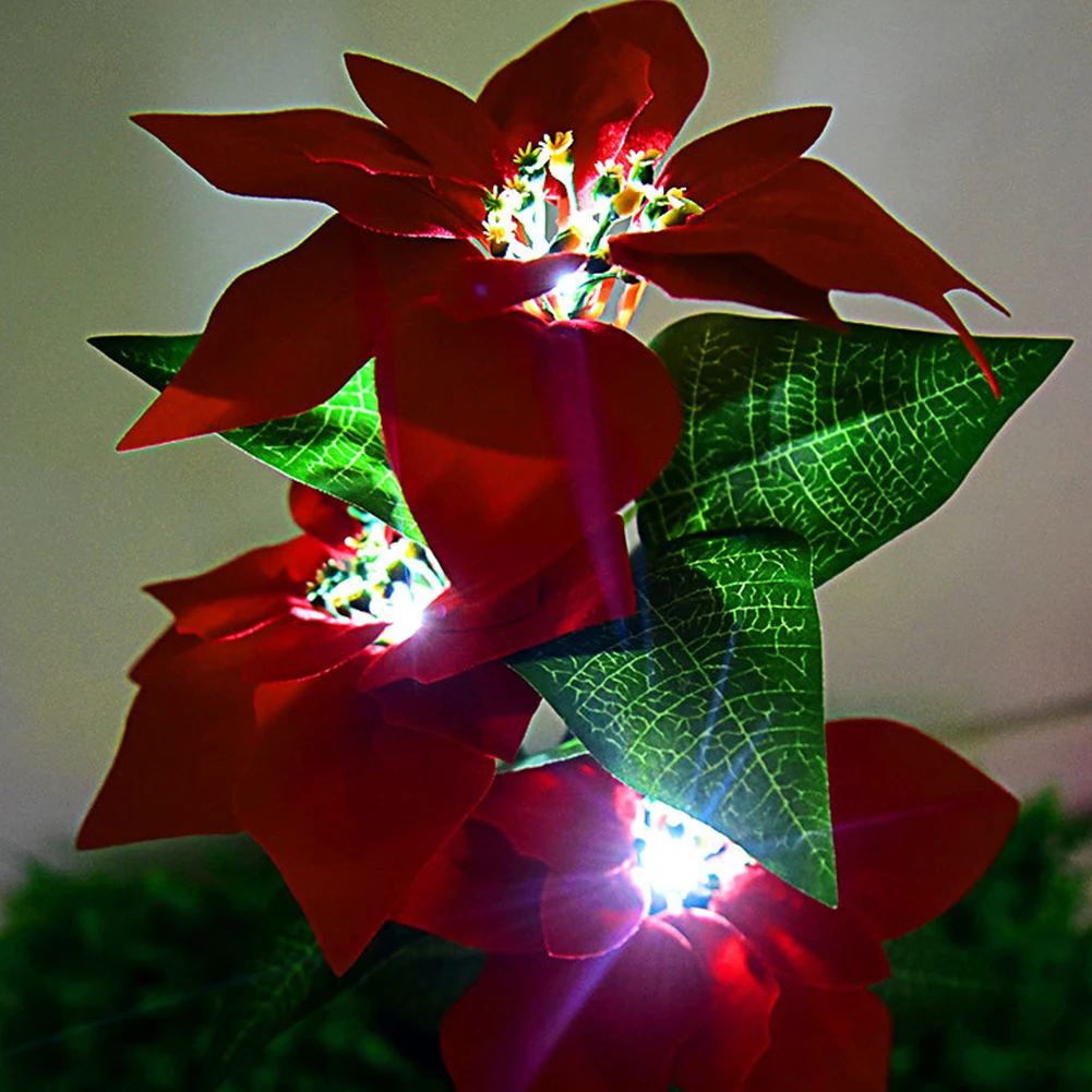 蓮の花の形をしたソーラーLEDライト,防水,装飾シミュレーション,ポインセチア,屋外,2パック