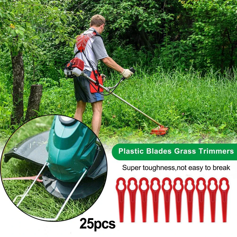 25PCS พลาสติกเครื่องตัดใบมีดเปลี่ยนสําหรับ Trimmer Garden เครื่องตัดหญ้า Strimmer ใบมีดสําหรับ Deko DKGT06 เครื่องตัดหญ้าอุปกรณ์เสริม