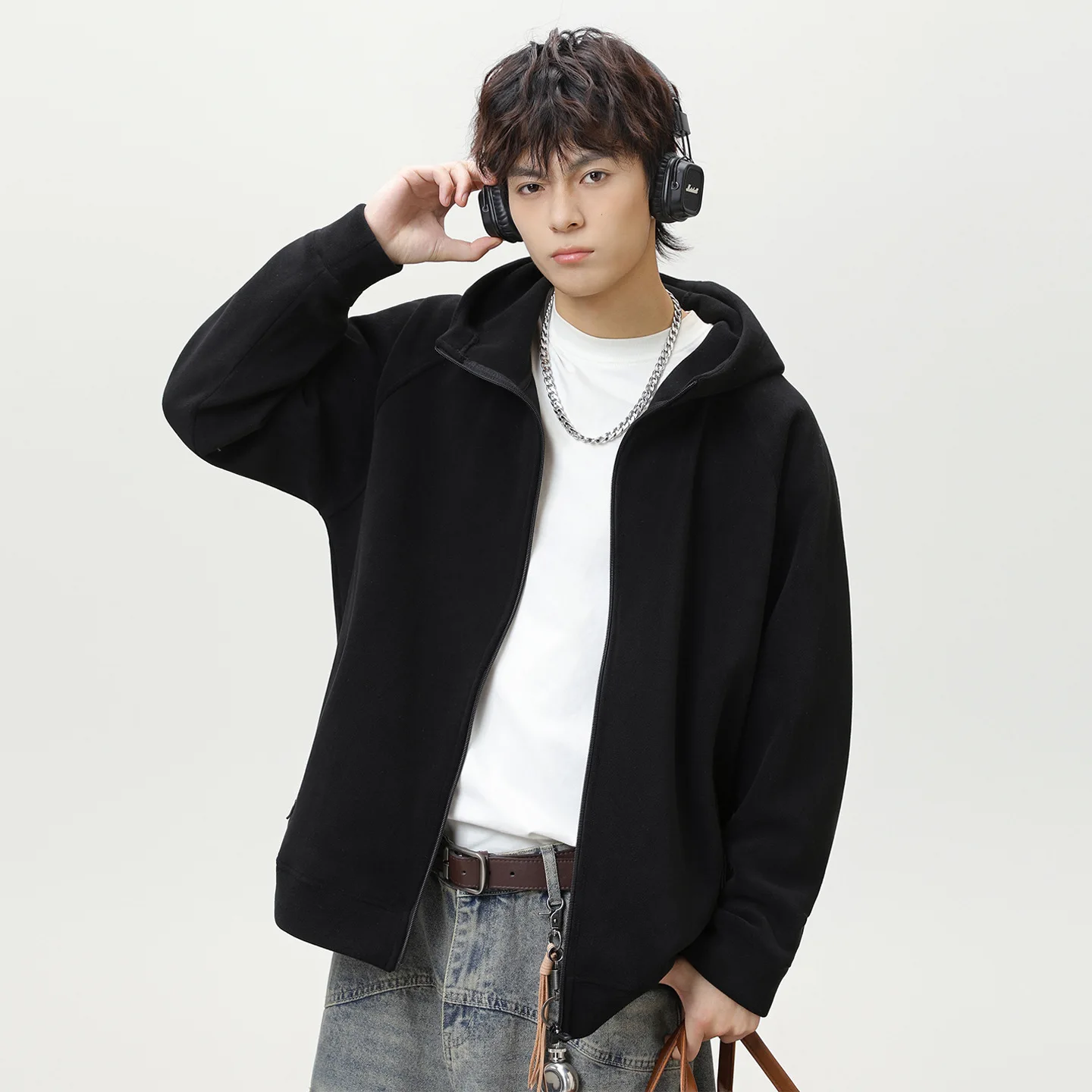 الخريف الشتاء موضة الرجال بلون فضفاض عادية العصرية بسيطة الأساسية سستة قمصان سويت شيرت بقلنسوة الذكور بالأزرار معاطف الملابس