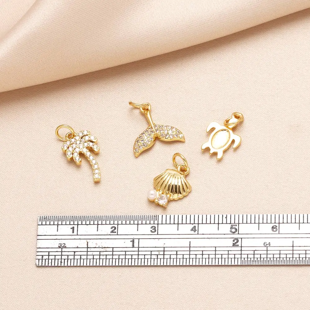 OCESRIO White Crystal Whale Tail dijes para bisutería Copper Gold Plated Turtle Shell Palm Jewelry Making Supplies chma274