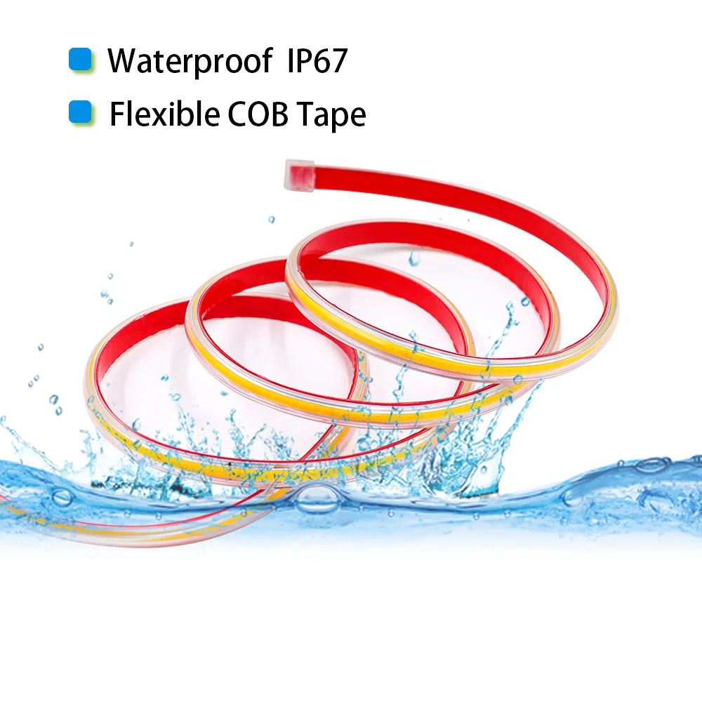 220V COB LED Strip Light With Adhesive Tape Switch EU Power Plug Kit 0.5m 10m 20m 40m IP67 Flexible Led Ribbon Linear lighting