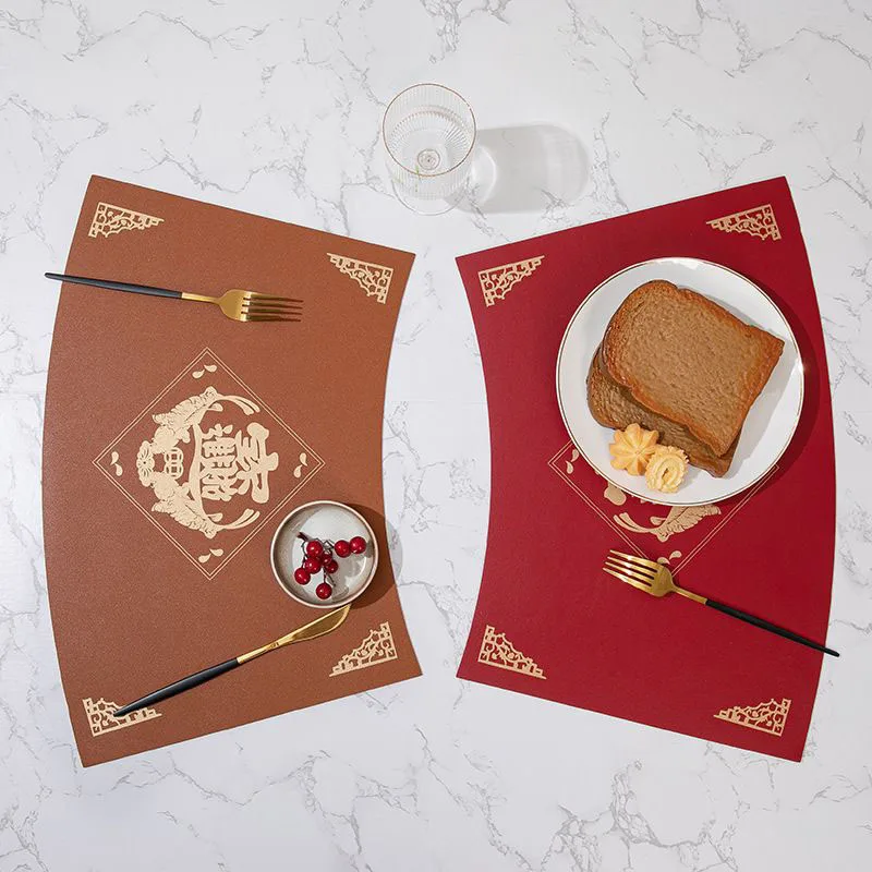 حصيرة طاولة جلد مفرش طاولة للطاولة على الطراز الصيني بألوان مزدوجة حصيرة مانعة للإنزلاق لمكان المطبخ سجادة حامل أكواب مفرش طاولة