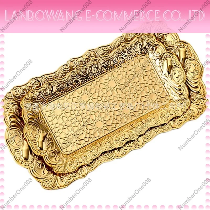 Long tray Square large-capacity golden carved peach heart fruit snack storage plate Hotel KTV party snack fruit plate