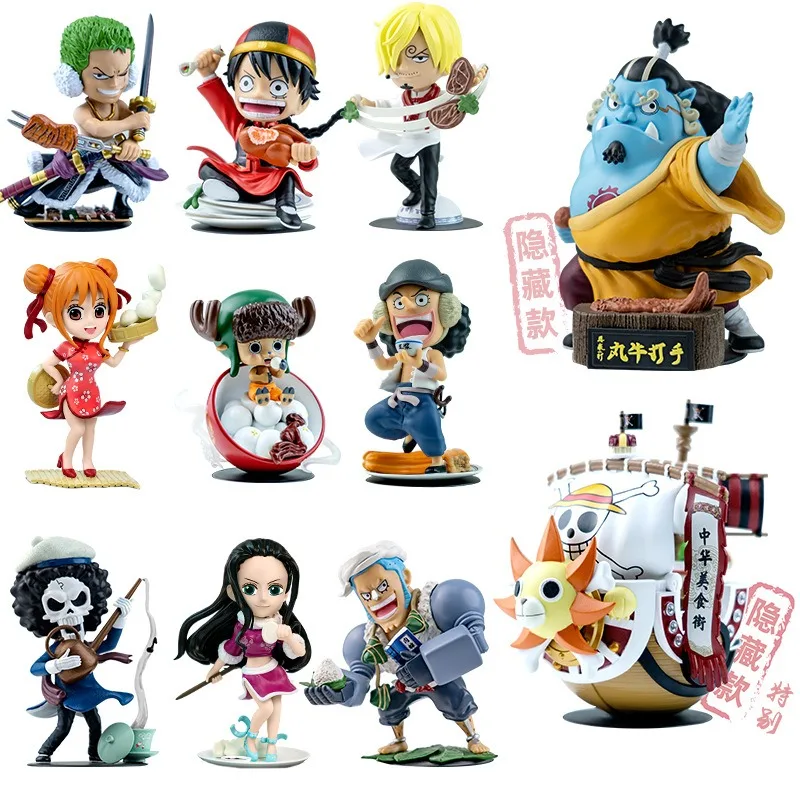 Anime One Piece Figuren-Modell in Bunter Box-Verpackung Chinesische Food Street One Piece Figuren: Luffy und Zoro Stempelfiguren