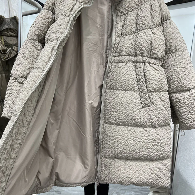 Winter Women White Duck Down Coat Female Stand Collar Drawstring Zipper Coat Casual Lady Thick Warm Puffer Outwear