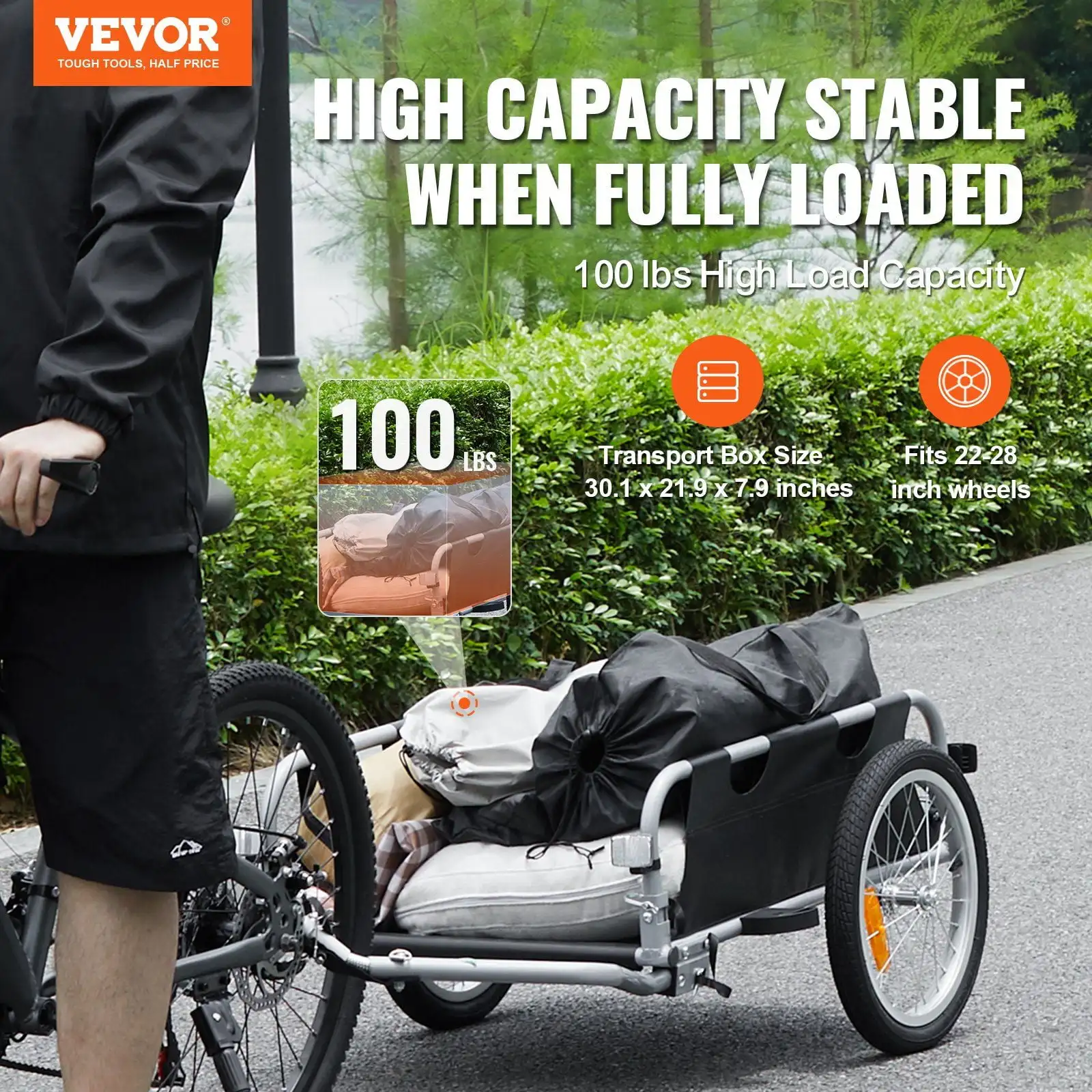 Bike Cargo Trailer, 100 lbs Load Capacity, Heavy-Duty Bicycle Wagon Cart, Foldable Compact Storage & Quick Release