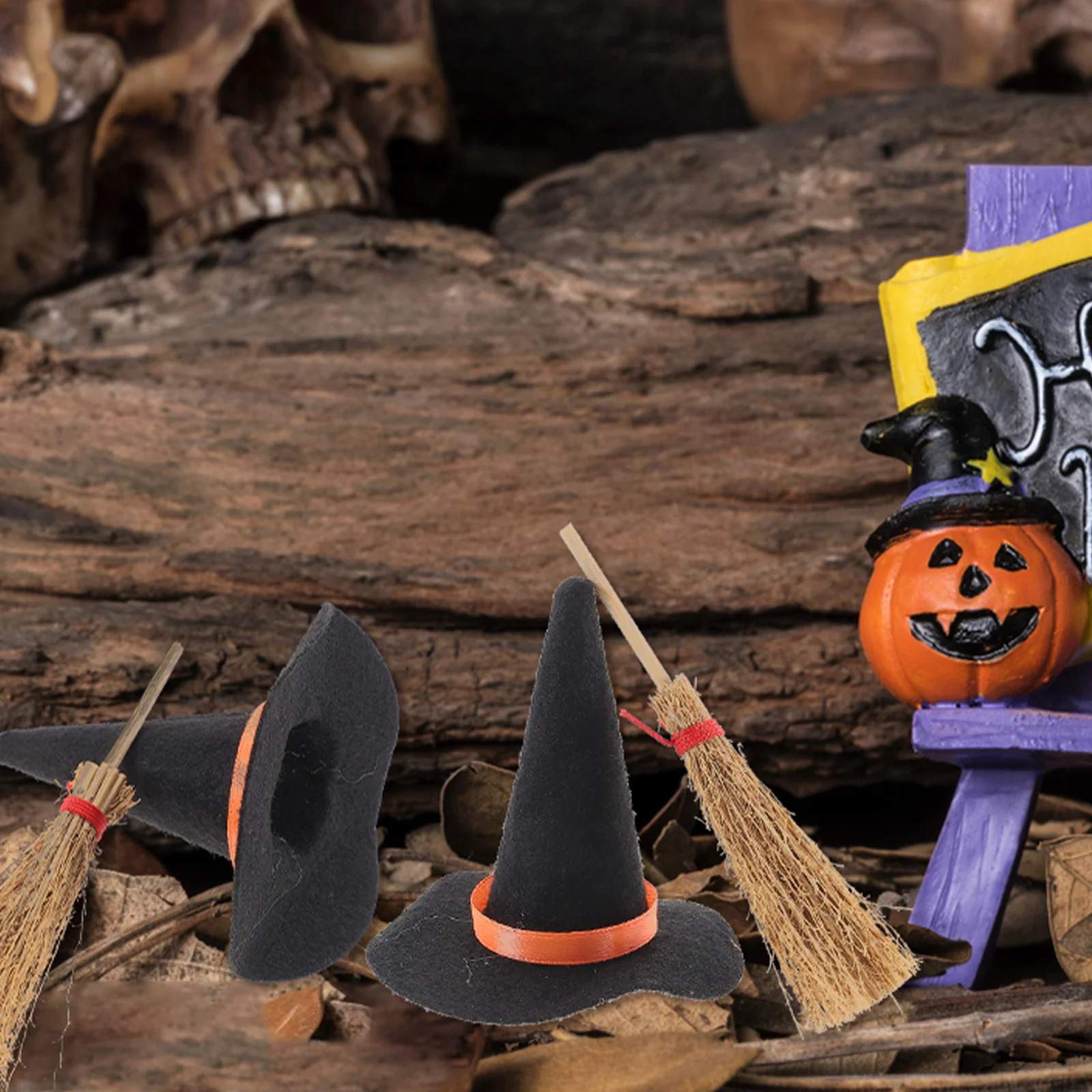 Besensticks Mini-Hexenhut, Halloween-Kürbis-Dekorationen, kleine Hüte für Puppen, Kinder, Puppenhaus, Kinderspielzeug