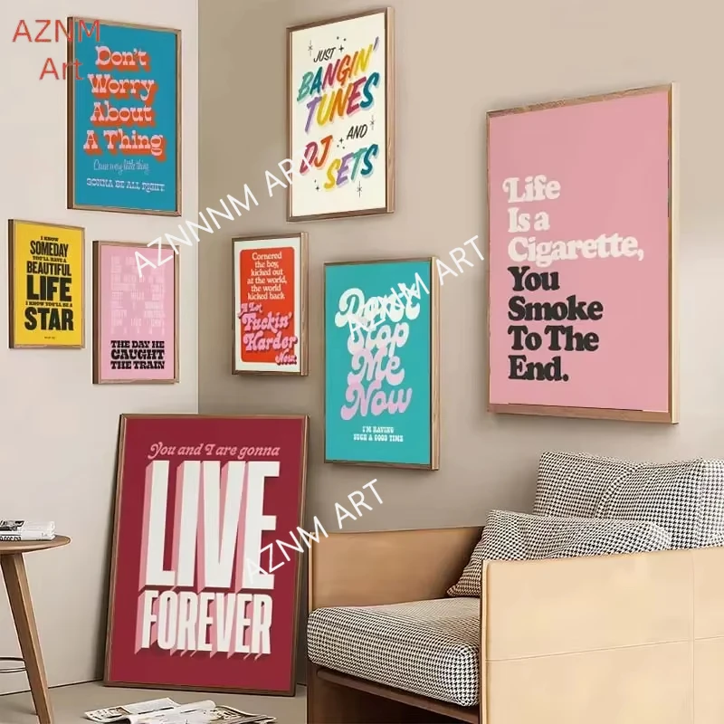 Minimalism Music Typography Art Posters Pink Colors Lyrics Quotes Wall Art Canvas Painting Living Room Home Decor No Frame