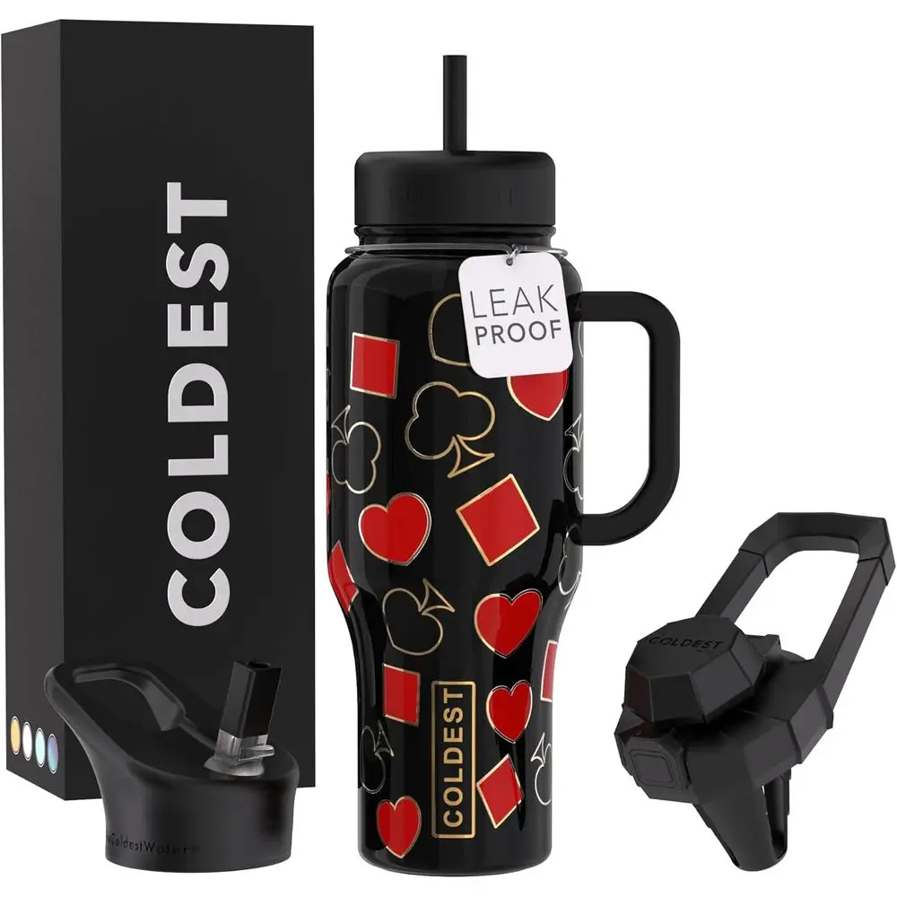 

Термокружка 36 унций с ручкой и 3 крышками - герметичная, из нержавеющей стали, для мужчин и женщин