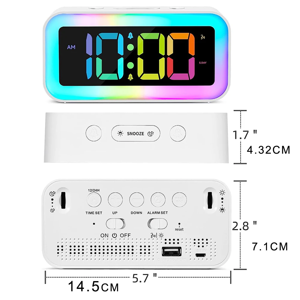 Digital LED Alarm Clock with Colorful RGB Night Light and Various Display Modes. Smart Sound Activated Backlight.Home Decoration