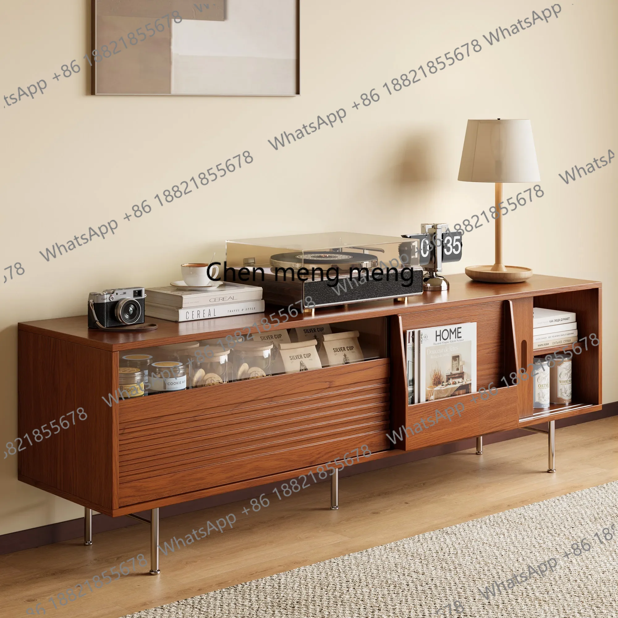 

Medieval solid wood TV cabinet, wall decorative cabinet, glass drawer display, tall cabinet