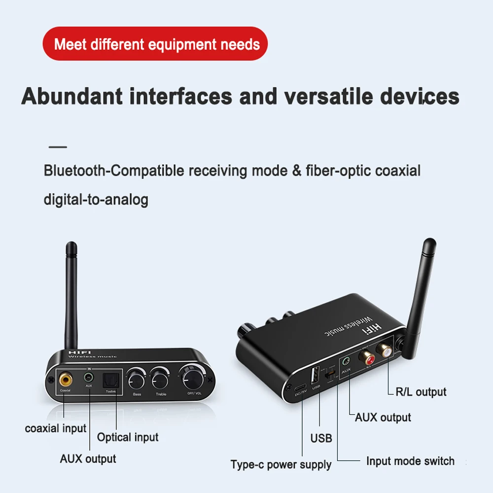 Bluetooth-Compatible Receiver Audio DAC Converter Spdif Optical Fiber Coaxial To 3.5MM AUX RCA Amplifier Car Kit Speaker U Disk
