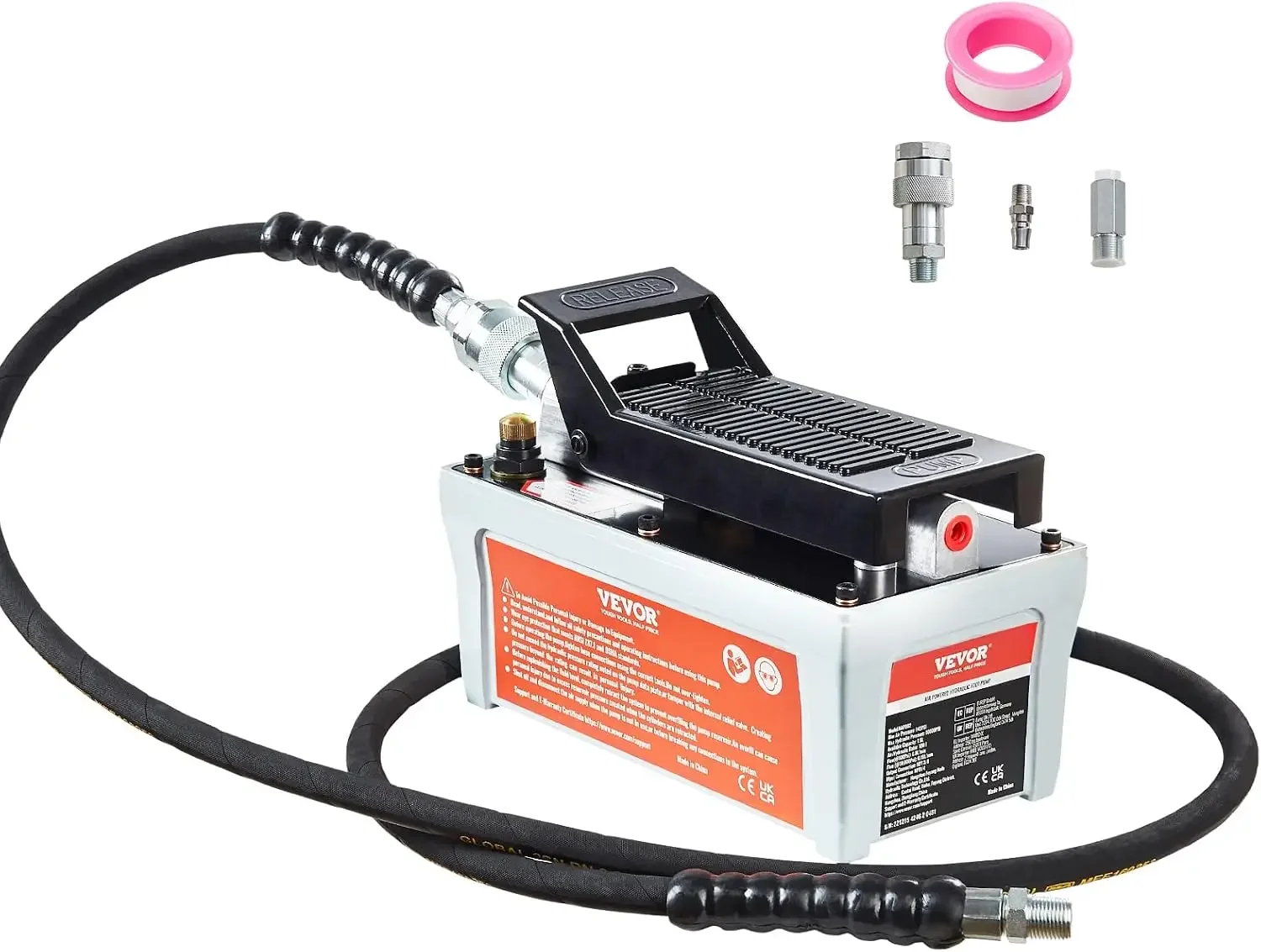 VEVOR Air Hydraulic Pump, 10,000 PSI 1/2 Gal Reservoir, NPT 3/8" Oil Outlet, NPT 1/4" Inlet, 6.6 ft Pipe, Foot Actuated Hydrauli
