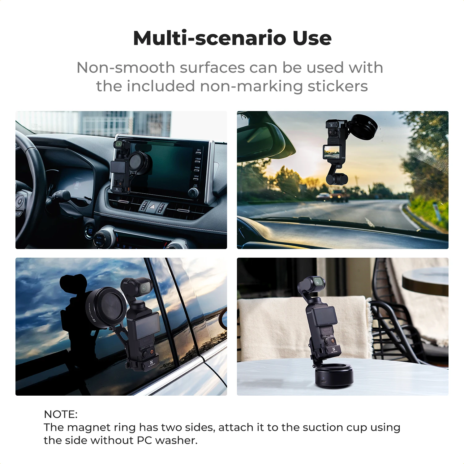 K&F Concept Electric Vacuum Magnetic Mount for DJI Osmo Pocket 3 360° Adjustable Suction Cup Stand