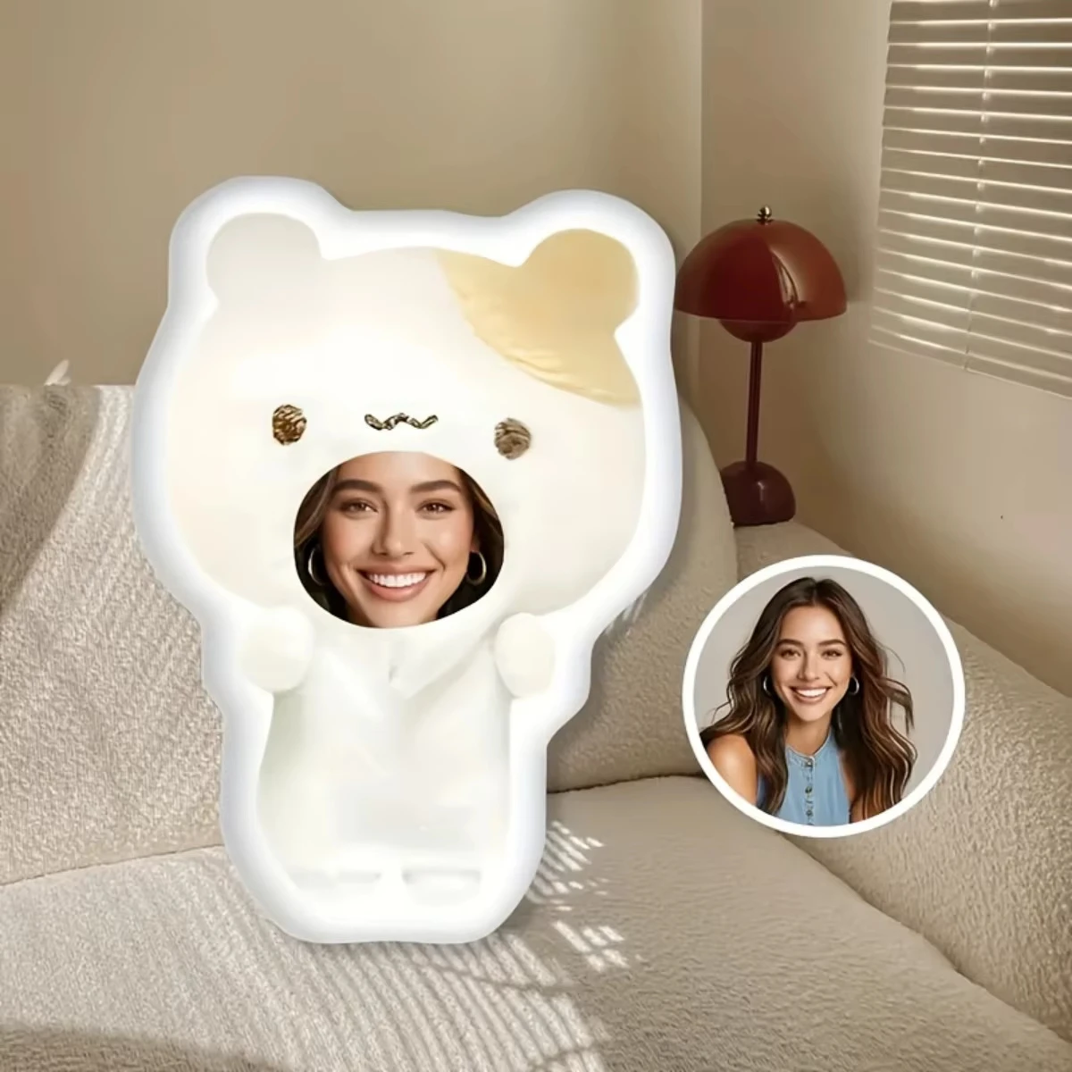 Personalized Cute Bear Face Pillow Custom Portrait Photo Cushion Throw Home Decor Gift for Friends Birthday