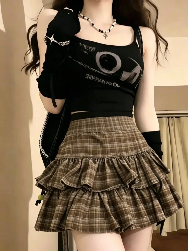 Preppy Plaid Checkered Mini Skirt Women High Waist A Line Short Skirt Y2K Harajuku Vintage Streetwear Summer Daily Skirt