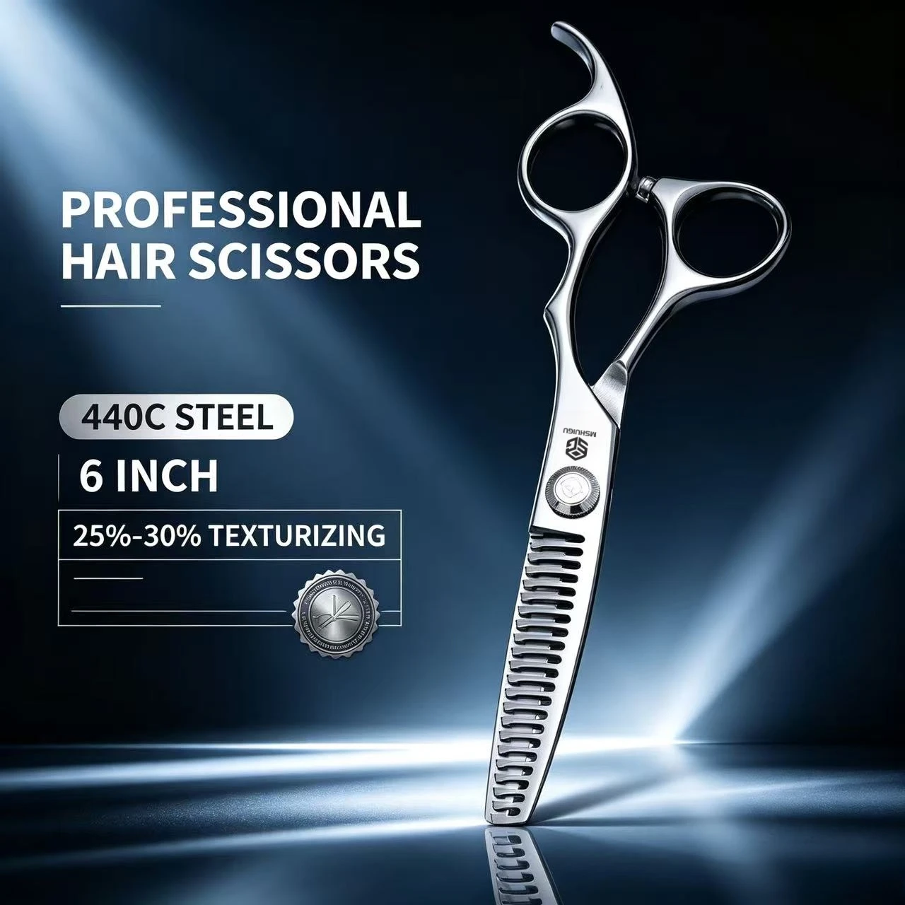 440C Stainless Steel 6 Inch Hair Scissors Set, Professional Barber Straight Cutting & Thinning Shears 25‑30% Texturizing for