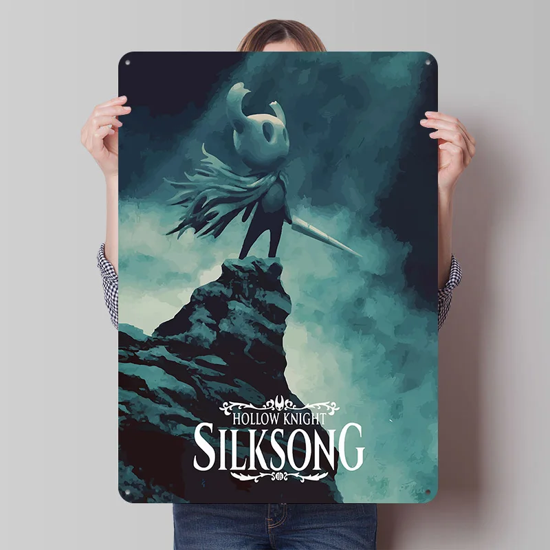 Hollow Knight: Silksong Spiel-Kunstmetallposter, personalisierte Wandkunst, Retro-Vintage-Blechschilder für Fans, Heimdekor-Accessoires