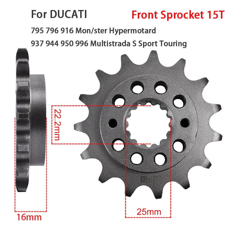 

Передняя звездочка 525 15T для DUCATI 795 796 916 Hypermotard 937 944 950 996 Multistrada S Sport Touring Desert X SPS ST45 ST4S SPS