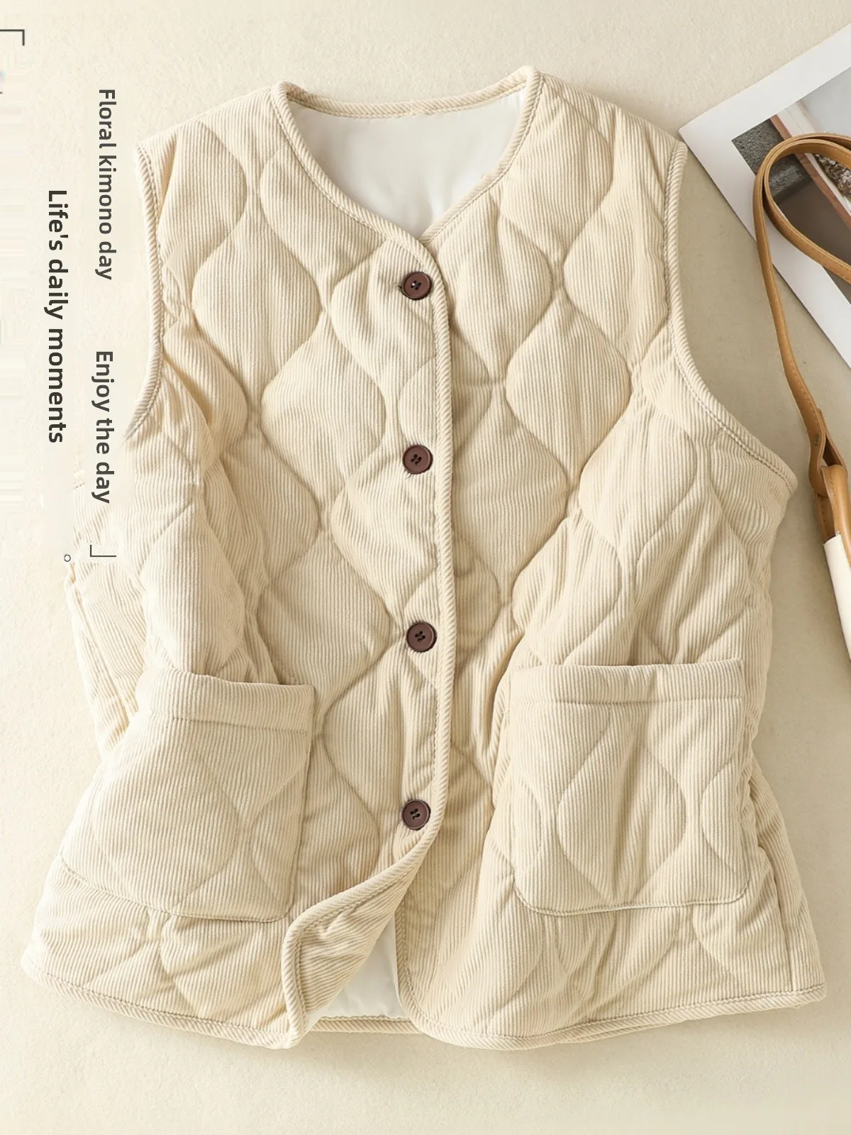 

Женский вельветовый жилет в стиле ретро в японском стиле, джет, простая многослойная верхняя одежда, накидка на подкладке Fce