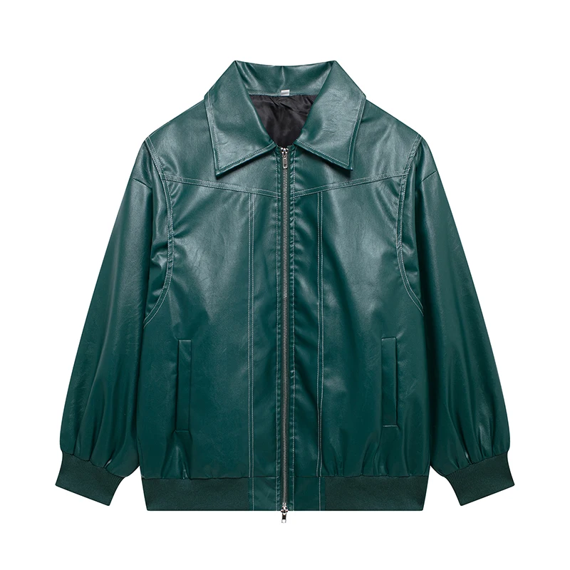 SIYANG  Women Fashion Chic Cropped Plque Leather coats Female Pockets Zipper Lapel Collar Leather coats Ladies Casual Coat