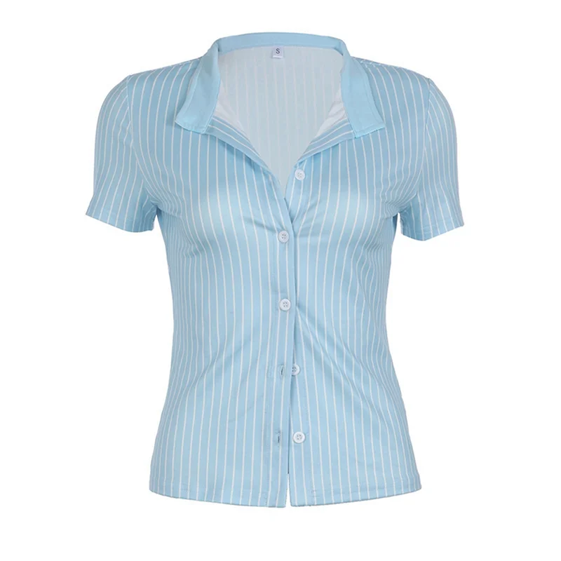 

Женские рубашки в полоску с короткими рукавами Y2k, укороченные топы с v-образным вырезом и воротником, винтажная облегающая блузка на выход