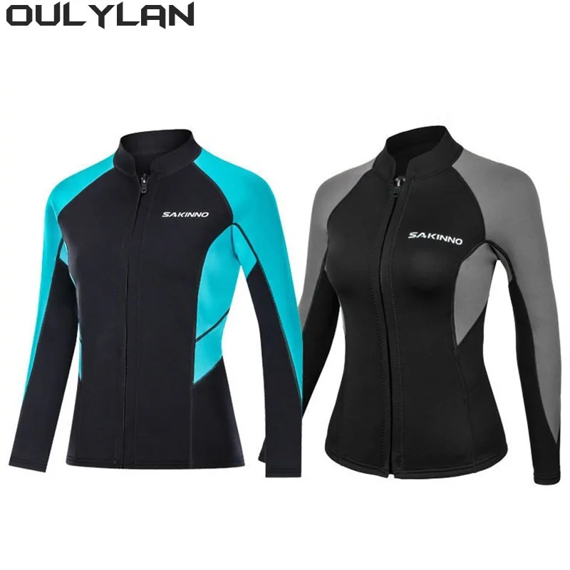 Oulylan 2MM Diving Suit  Jacket Diving Suit Warm-keeping Snorkeling Swimsuit Adults Wetsuit Zipper Women Cold-Proof Long-Sleeve