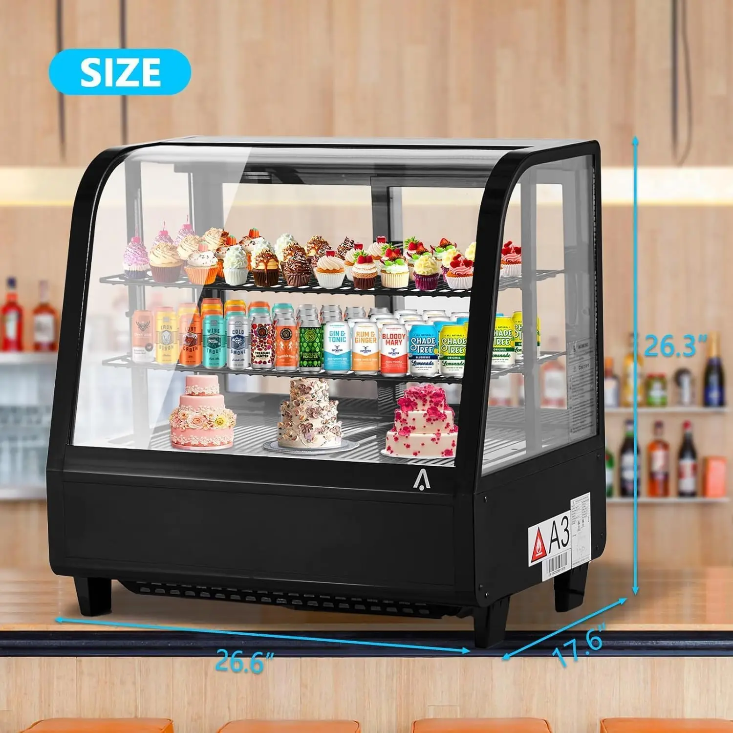 3.5 Cu.Ft Refrigerated Display Case, Commercial Countertop Display Refrigerator,Pastry Display Fridge with 2 Adjustable Shelves