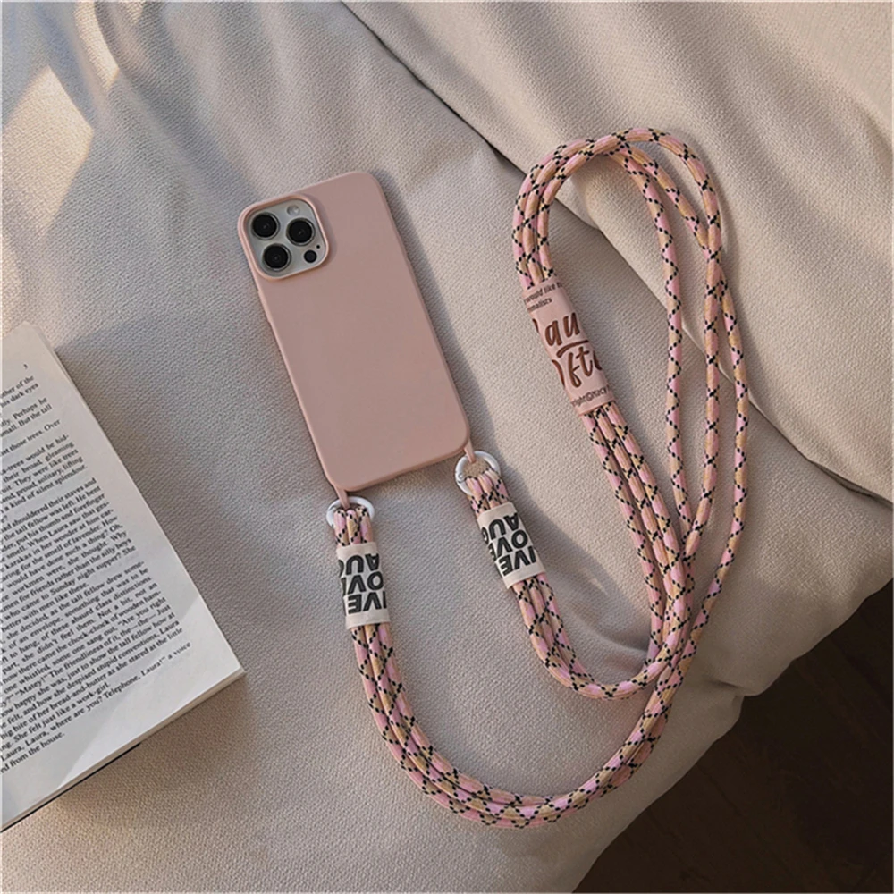 Cord Strap Lanyard Siliocne Phone Case For iPhone 15 14 13 12 11 Pro Max Mini XS X XR 7 8 15 Plus Crossbody Necklace Cover Coque