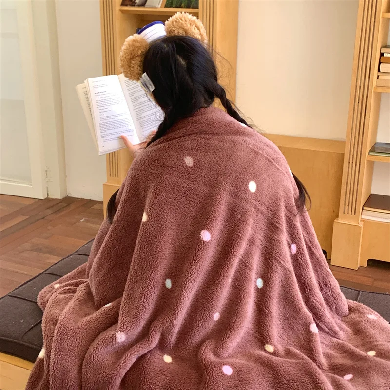 Korean Polar Fleece Printed Blanket Ins Style Autumn and Winter Thick Sofa Blankets Leisure Skin-Friendly Warm Office Nap Shawl
