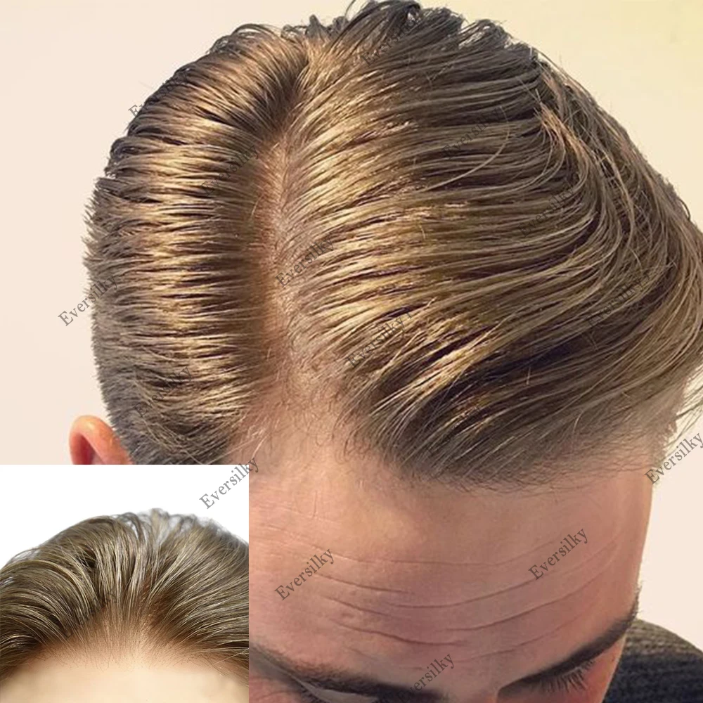 Toupet de Base en PU Complet avec Nministériels d Invisible pour Homme, Peau Fine, Ligne de Cheveux Naturelle, Perruque Homme, Blonde, Remy, Systèmes de Prothèse de Cheveux Humains