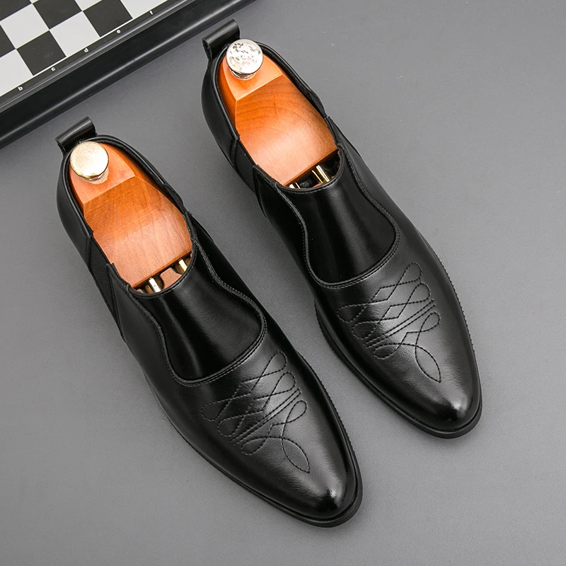 

Мужские лоферы на резинке, формальная обувь на высоком каблуке с круглым носком, деловая мужская обувь ручной работы