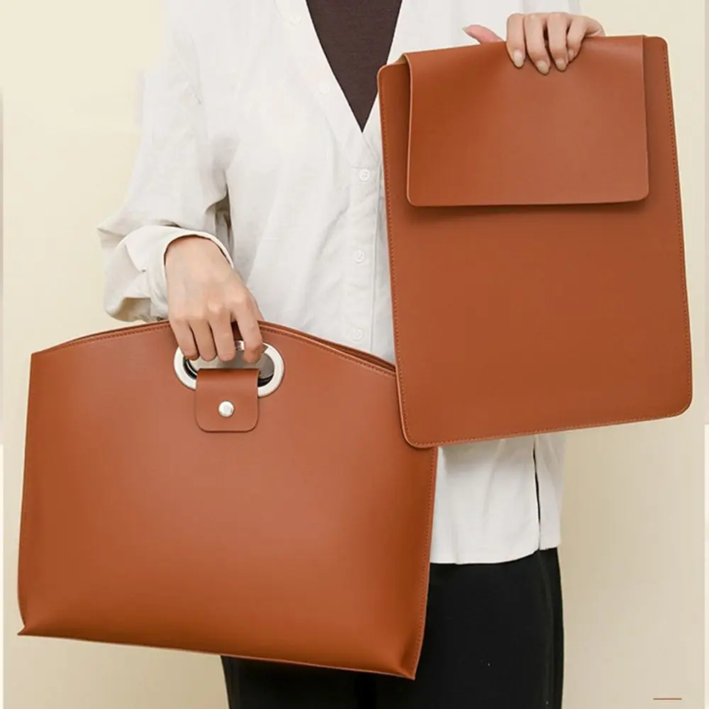 กระเป๋าเอกสารสำนักงาน PU แฟชั่น กระเป๋าใส่แล็ปท็อปสีทึบ กระเป๋าใส่เอกสาร กระเป๋าถือความจุขนาดใหญ่ กระเป๋าคอมพิวเตอร์กลางแจ้ง