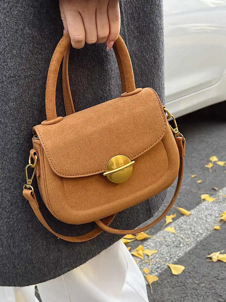 Suede Crossbody Bags Women's Solid Color Commuting One Shoulder Purse Autumn New Trend Versatile Hand-held Small Square Bag