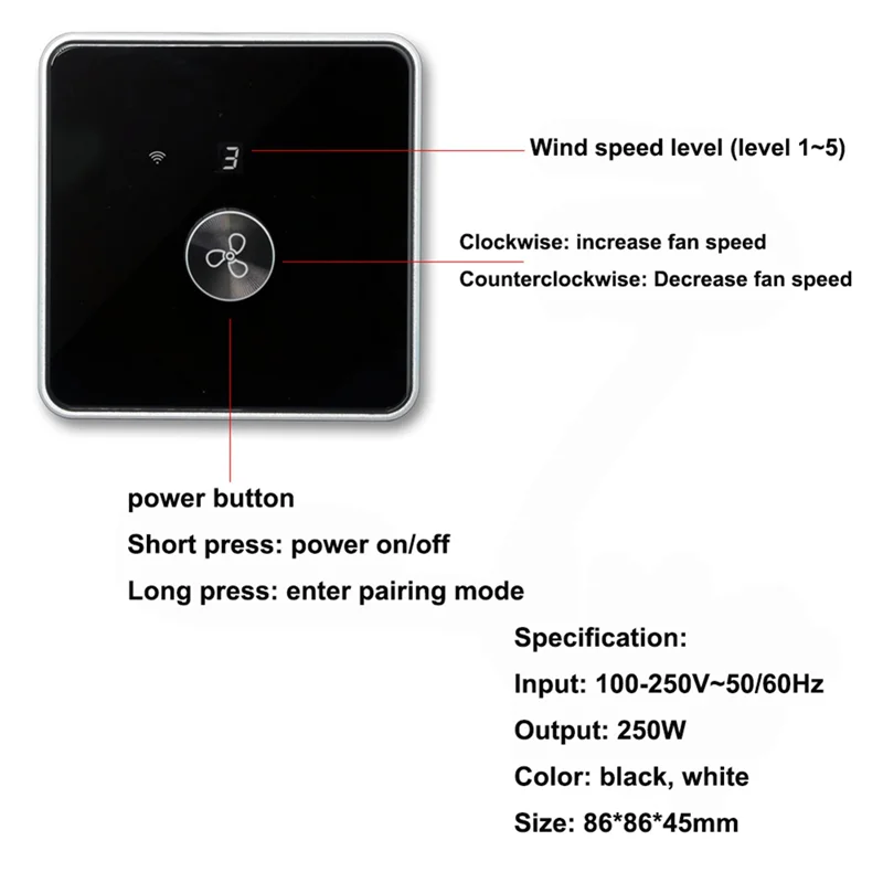 ABMF-Smart Wifi Fan Switch 5 Speed Control EU Ceiling Fan Rotary/Knob Switches Tuya Remote For Alexa Google Home