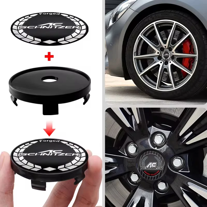 4PCS 56MM 60MM AC SCHNITZER Emblem Wheel Center Hub Cap Car Rims Dust-proof Cover Hubcaps Sticker For M3 M5 E34 60 E46 E39 X3 X5