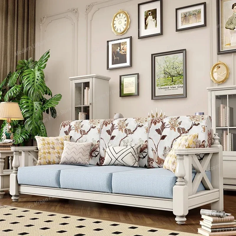 Beauty White Sofa Wood American Human Loveseat Fabric Sofa Chaise Lounge Muebles Para Salas Modernos Living Room Furniture