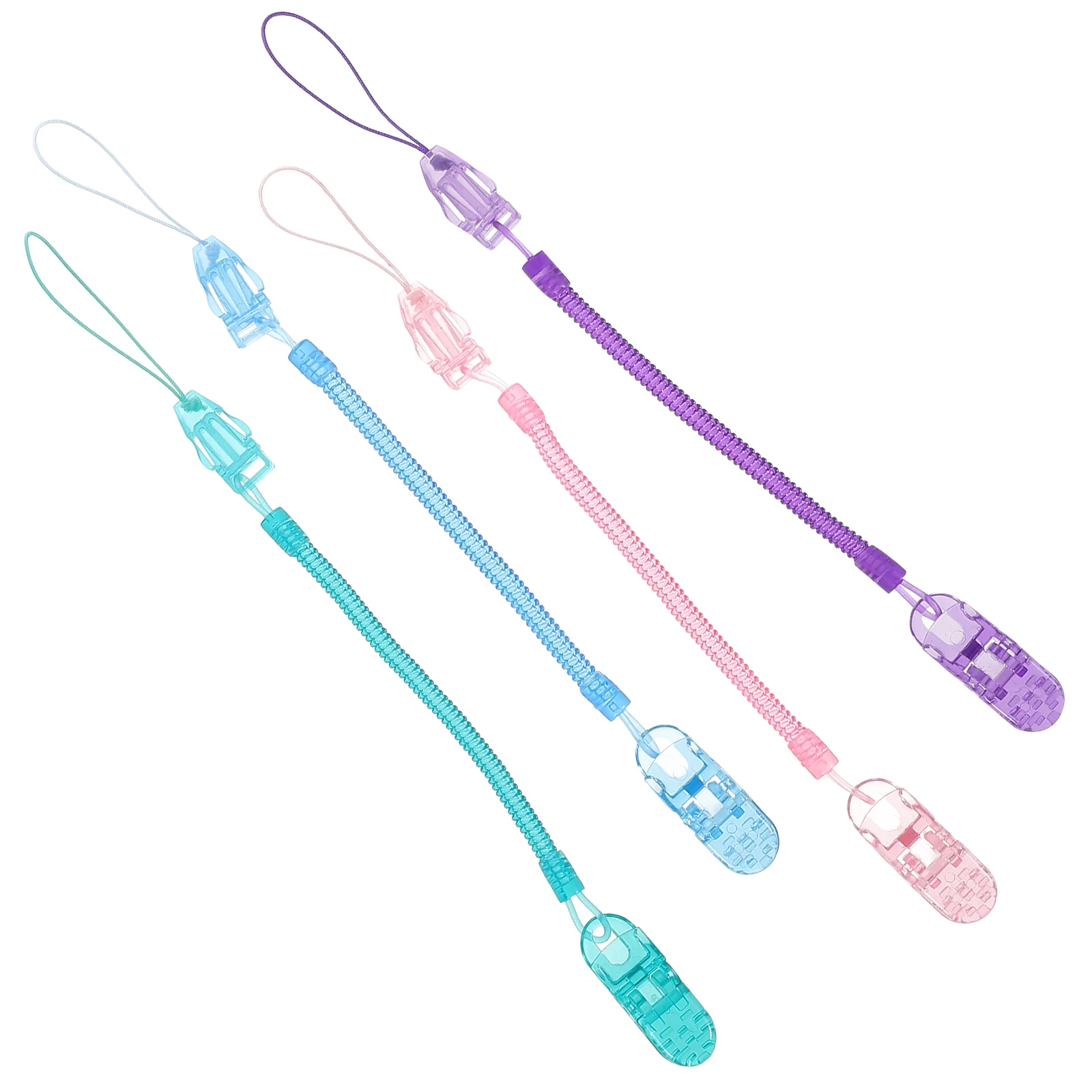 Clip per ciuccio per bambini in silicone trasparente da 4 pezzi Clip per badge a catena per realizzare clip Cinghie Rosa Blu Viola e verde