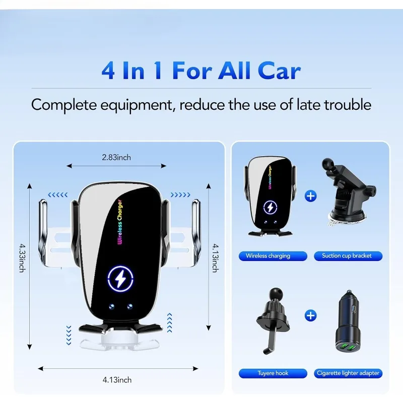 4in1Car Mobile Phone Holder Car Car Wireless Charger 15W Fast Charging  for IPhone 15/14/13/12/ 11Pro Max Xs Phone Holder Mount